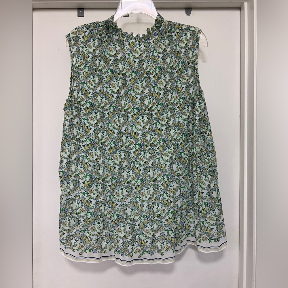 Max Studio Floral Green/Yellow Print Sleeveless Blouse, Size L - Picture 3 of 9